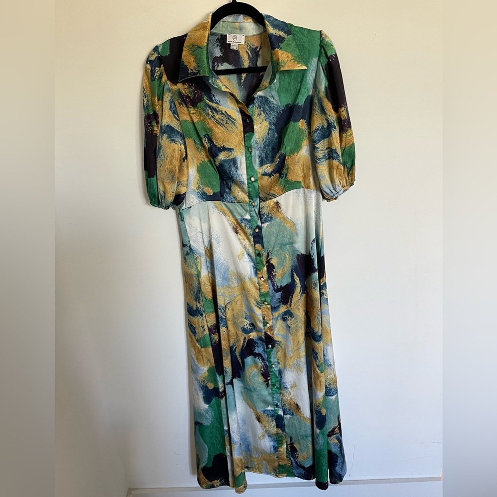 Vibrant Green and Gold Maxi Dress